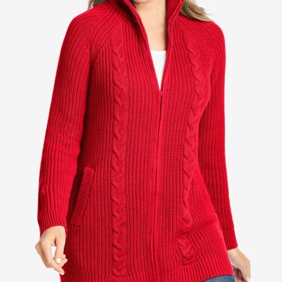 WOMAN WITHIN Emerald Green Zip Front Cable Cardigan Sweater Plus Size 2X 26W 28W - Picture 8 of 9